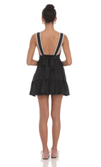 Embroidered Trim Babydoll Dress in Black
