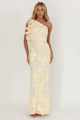 Deanna One-Shoulder Ruffle Maxi Dress Floral Texture Yellow