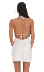 Lace Satin Halter Dress in White