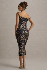 Nora | Zebra Print Twisted Asymmetric Midi Dress