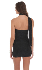 Scarf Rhinestone Mesh Bodycon Dress in Black