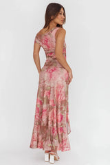 Moonlit Magic Asymmetric Neckline Maxi Dress Floral Blush