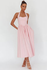 Get My Attention Halterneck Maxi Dress Pink