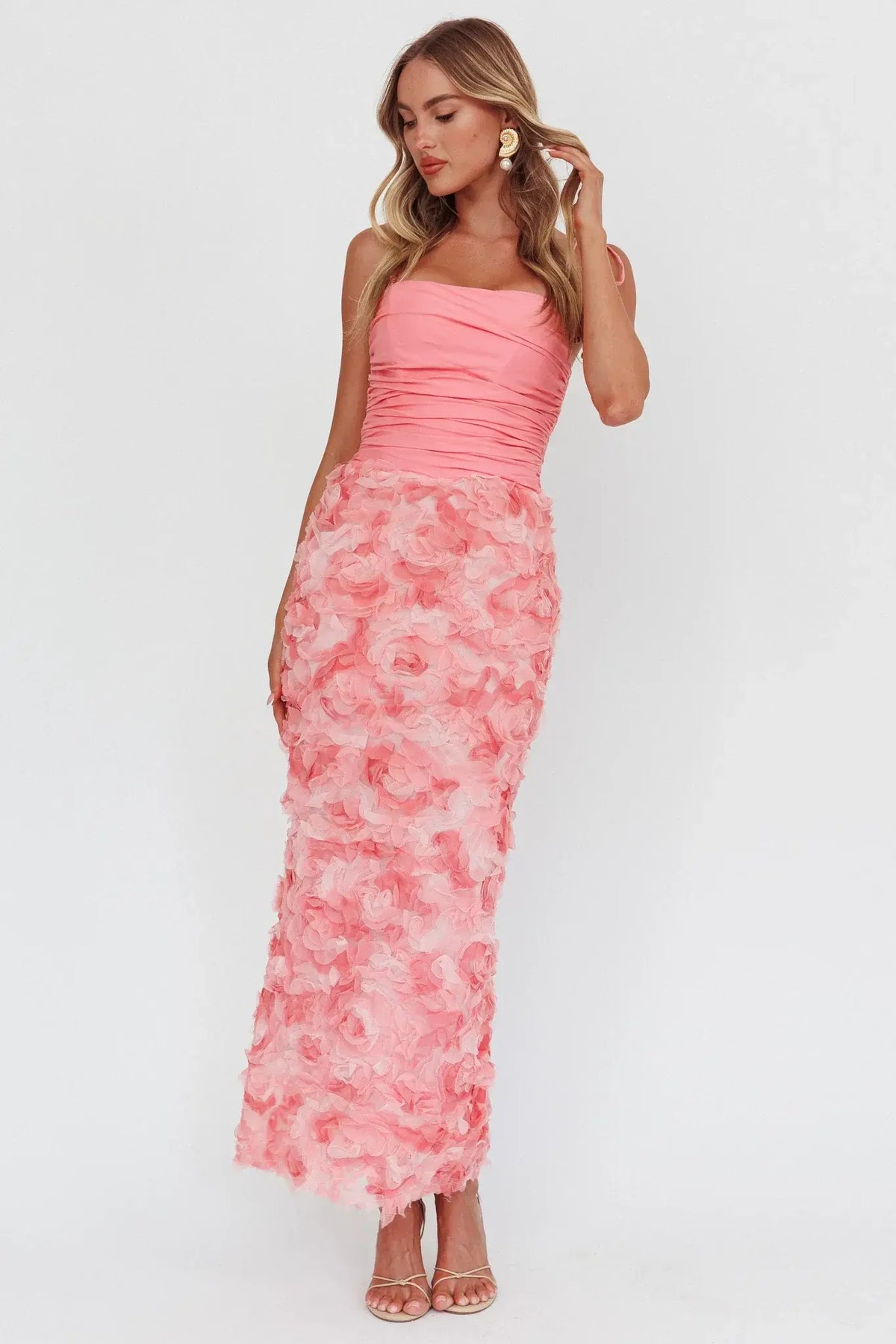 Love & Honor Textured Floral Maxi Dress Pink